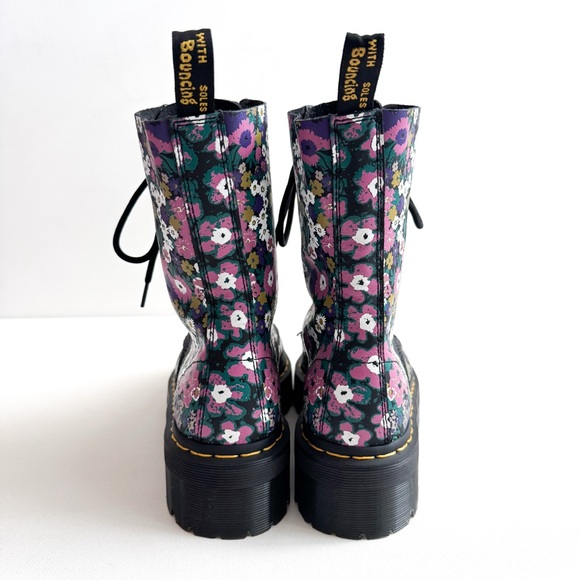 Dr. Martens Sinclair Black Leather Vintage Floral Zip Lace Up Platform Boots - Picture 5 of 10